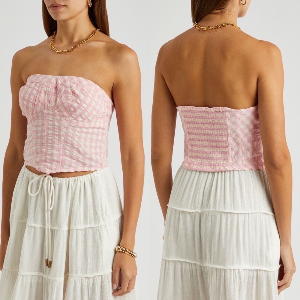 Free People Leilani gingham cotton bandeau top NWT Pink Gingham size XL